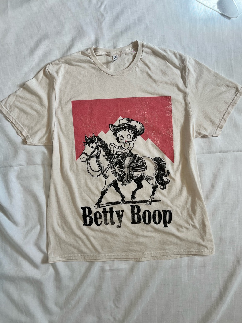 Jerzees Betty Boop Cowgirl Graphic T-Shirt Size XL Cream Western Horse Retro Tee - Picture 2 of 8
